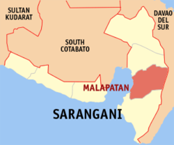 Map of Sarangani with Malapatan highlighted