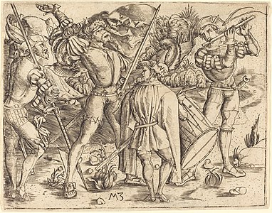 Four Soldiers, c. 1500 (from the wide shoes).[36]