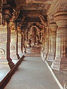 Vishnu image inside the Badami Cave Temple Complex. Example of Indian rock-cut architecture.