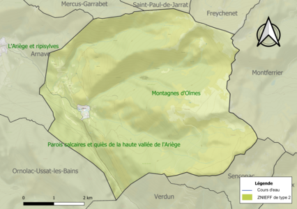 Carte des ZNIEFF de type 2 sur la commune.