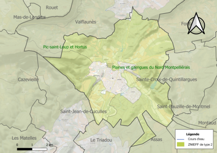 Carte des ZNIEFF de type 2 sur la commune.