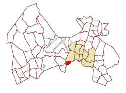 Location on the map of Vantaa, with the district in red and the Tikkurila major region in light brown