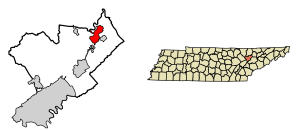 Location of Norris in Anderson County, Tennessee.