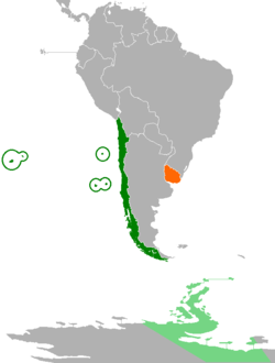 Map indicating locations of Chile and Uruguay