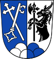 Gemeinde Kumhausen Über von Silber und Blau gespaltenem Fünfberg gespalten von Blau und Silber; vorne schräg gekreuzt ein silberner Kreuzstab und ein silberner Schlüssel, hinten ein schwarzer Bocksrumpf, der in den Vorderfüßen eine schwarze Hellebarde hält.