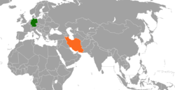Map indicating locations of Germany and Iran