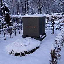 Oswald Spengler's grave on a snowy day.