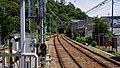 The view from the platform looking north, with the narrow-gauge connecting track visible on the left, July 2015