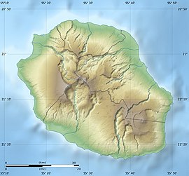 レユニオン島の尖峰群、圏谷群および絶壁群の位置（レユニオン内）