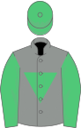 Grey, emerald green inverted triangle, sleeves and cap