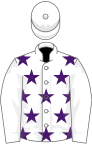 White, purple stars, white sleeves and cap