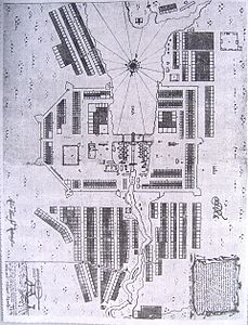 План Екатеринбурга 1743 года. Вторая уличная линия (от реки) в юго-западной части плана — современная улица Добролюбова.