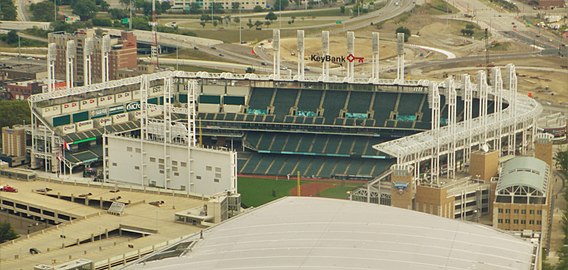 Aerial of Progressive Field from Terminal Tower, 2015
