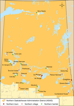 Map of northern municipalities by type in Saskatchewan as of 2013