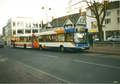 A picture of these Stagecoach Group buses in Banbury during 2004. The one nearest to the camera is in the new livery and the one farthest from the camera is in the old livery.
