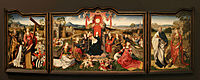 Hortus conclusus in Triptych of the Virgin and Child with Saints depicted by a member of the Cologne school, c. 1520