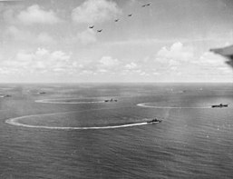 Task Group 58.1 reverses course, during attacks on Yap, 28 July 1944.