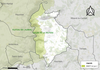 Carte de la ZNIEFF de type 2 sur la commune.