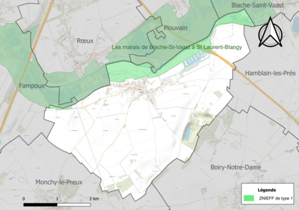 Carte de la ZNIEFF de type 1 sur la commune.