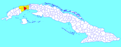 Artemisa municipality (red) within Artemisa Province (yellow) and Cuba