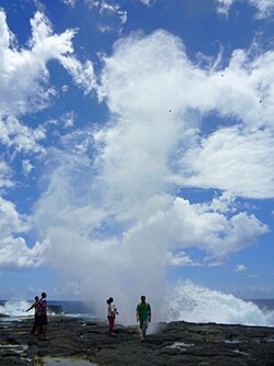 Taga blowholes on the coast.