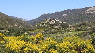 Cucugnan depuis le col du Triby (RD 14).