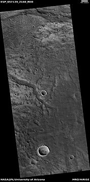 Channels, as seen by HiRISE under HiWish program. These channels are in the ejecta of a crater; hence, they may have formed from warm ejecta melting ground ice.