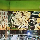 A sign reading "obstreperous" with an image of an octopus