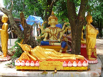 Statue of Phra Phrom in a Laotian Buddhist temple.
