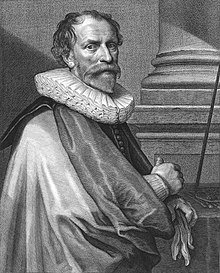Black and white engraving of Van Mierevelt wearing a colar and mantle