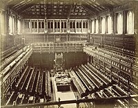 The British House of Commons with its Westminster-style benches (old chamber shown)