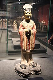 Scholar oficial (Chinese), 618-907 AD, painted and glazed ceramic, Shaanxi History Museum, Xi'an, China[21]