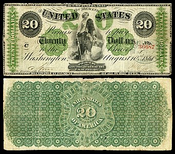 Twenty-dollar banknote of the Demand Notes, by the American Banknote Company