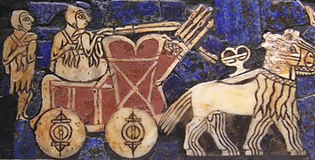 Carro de guerra en el Estandarte de Ur (siglo XXVI a. C.), arte sumerio.