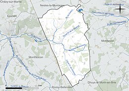 Carte en couleur présentant le réseau hydrographique de la commune