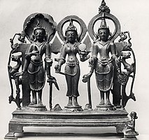 11th century Balarama, Lakshmi (or perhaps, Subhadra), Vasudeva (Krishna, Jagannath)