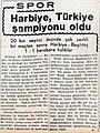 26 Mayıs 1942 tarihli Vatan gazetesinde Türkiye Futbol Şampiyonluğu