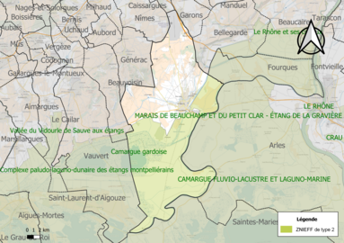 Carte des ZNIEFF de type 2 sur la commune.