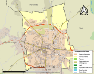 Carte en couleurs présentant l'occupation des sols.