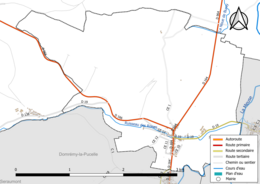 Carte en couleur présentant le réseau hydrographique de la commune