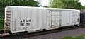 A modern refrigerator car in a passing Union Pacific train at Rochelle Railroad Park