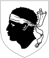Cabeza de moro de sable en el escudo de la isla y región francesa de Córcega.