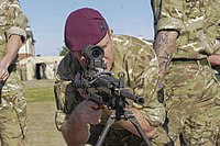 A soldier of the Parachute Regiment wearing the maroon beret