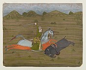 Prince Hunting Wild Boar. Gouache and gold on paper. India, c. 1765