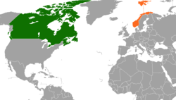 Map indicating locations of Canada and Norway