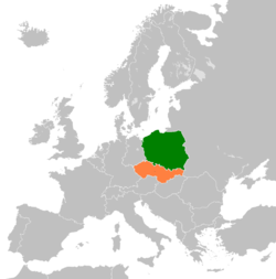 Map indicating locations of Poland and Czechoslovakia