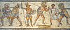 2nd century Roman mosaic with images of gladiators with spears and shields
