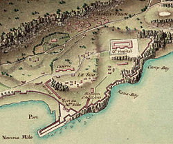 Hardy Town depicted on a 1799 map of Gibraltar (top of map; north is at the left)
