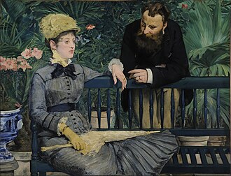 Dans la serre, huile sur toile d'Édouard Manet (1879, Alte Nationalgalerie, Berlin). (définition réelle 20 471 × 15 656)