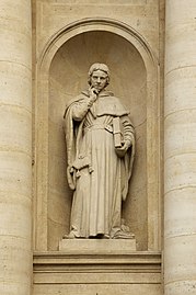Détail du premier niveau de la façade : statue du chancelier Jean de Gerson par Joseph Félon (1818-1896).